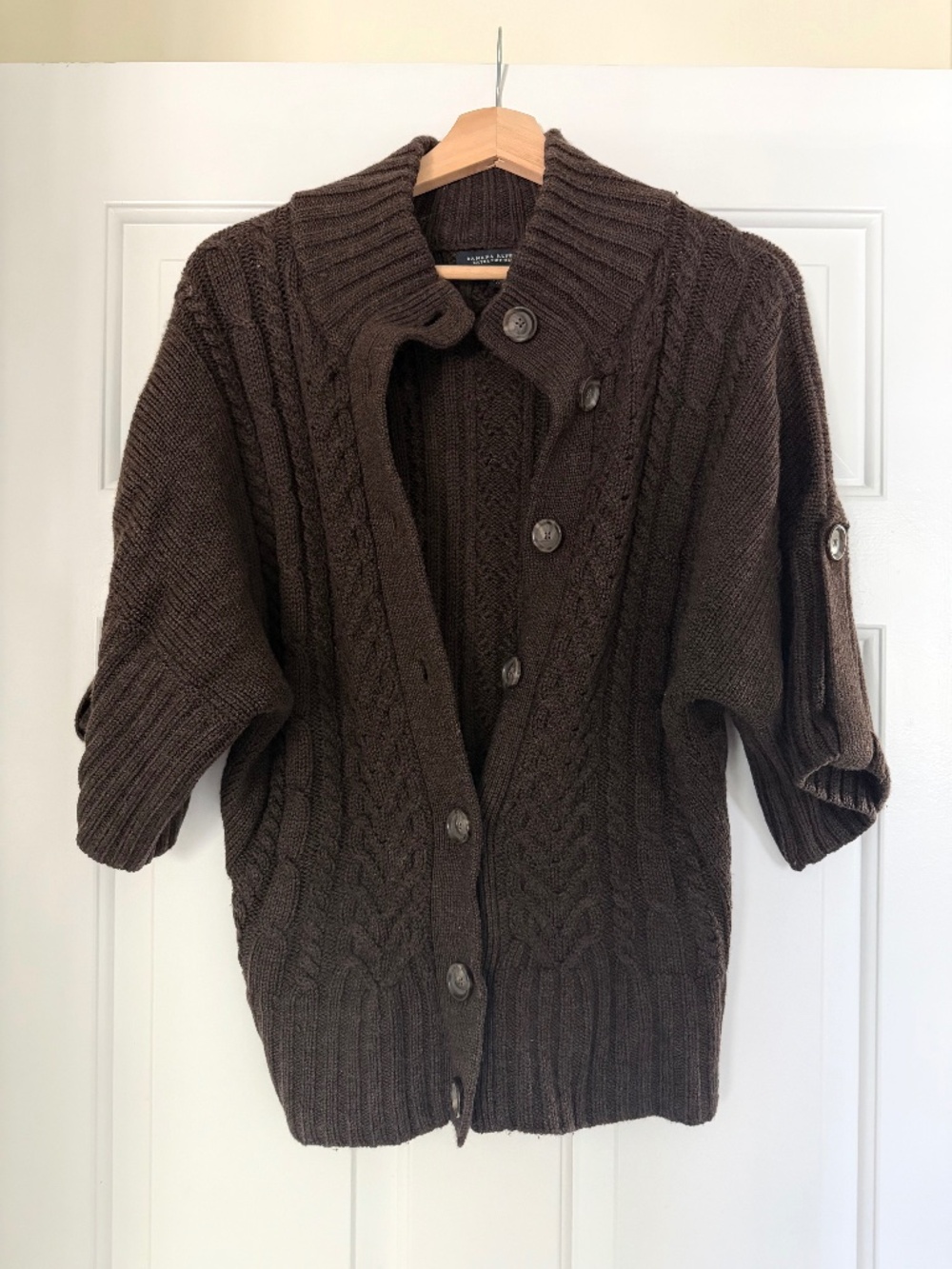 Banana Republic Merino Wool Cable Knit Cardigan Batwing Sleeve Funnel Neck